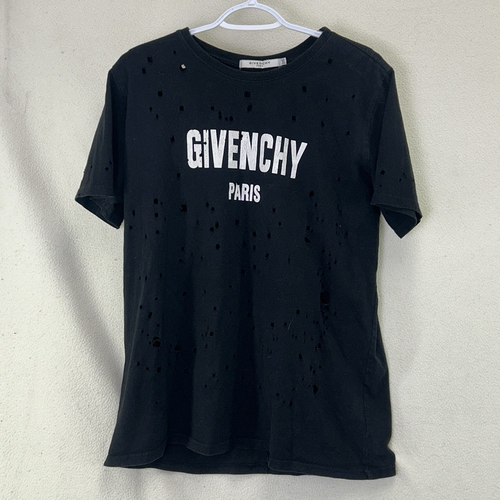 GIVENCHY Distressed Logo T-Shirt Mens Oversize Black Short Sleeve Paris